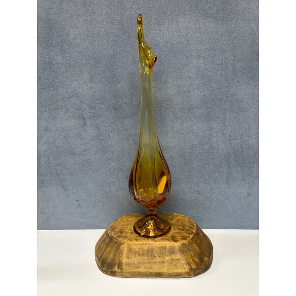 Vtg Viking Glass Amber Swung Bud Vase 6 Petal Footed Ribbed Gold Art Glass 16” - Picture 4 of 7